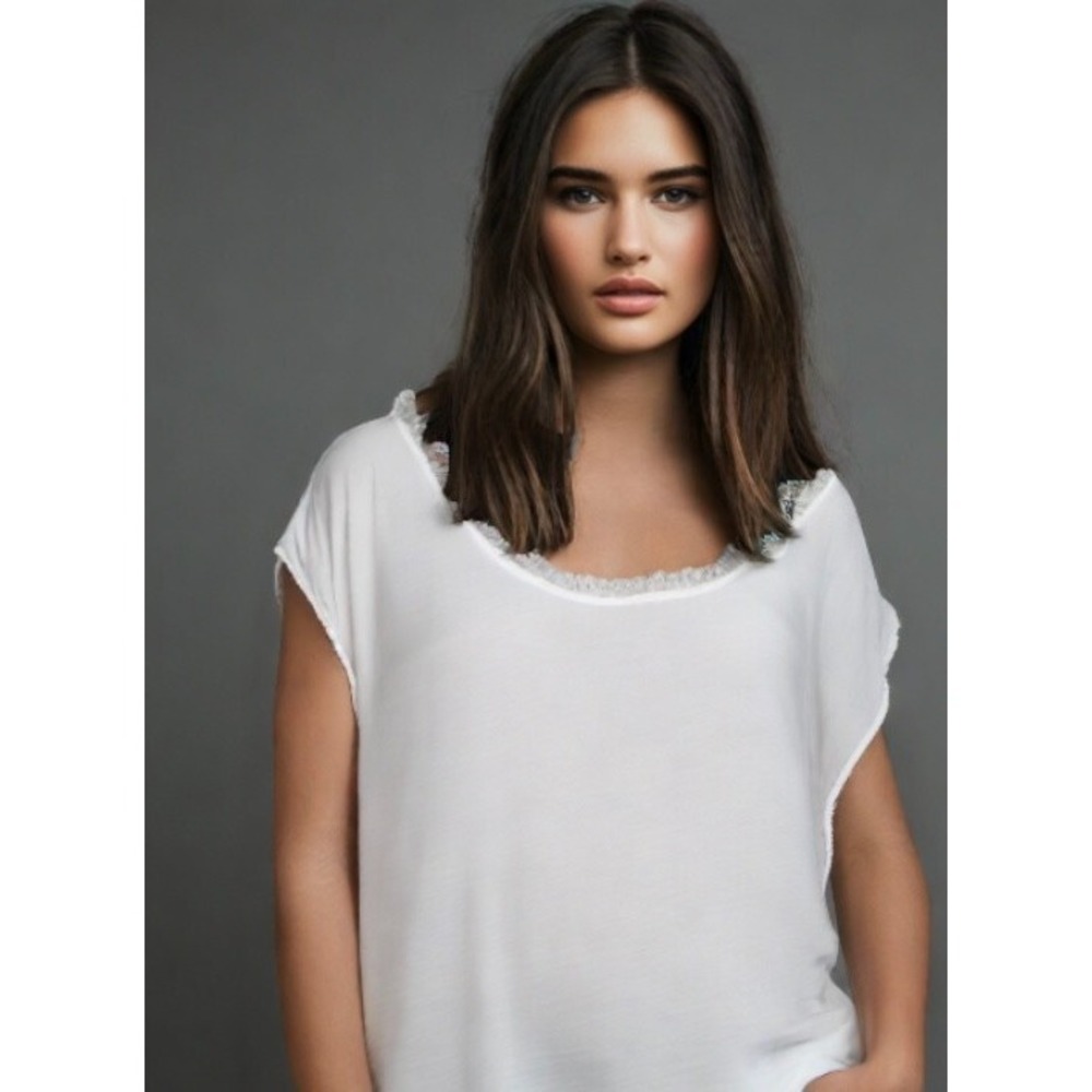 NWT Tina Jo Pullover Top Fringe Short Dolman Sleeve Relaxed Fit Ivory Size Small